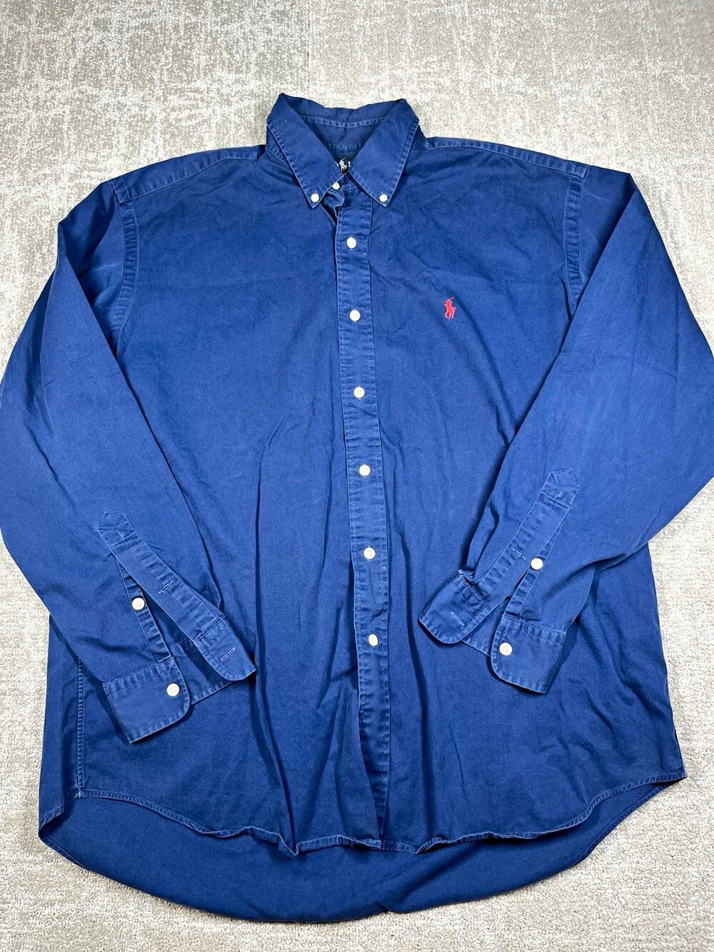 Ralph Lauren Blake Shirt Mens Blue Solid Button Down Long Sleeve Woven Cotton L